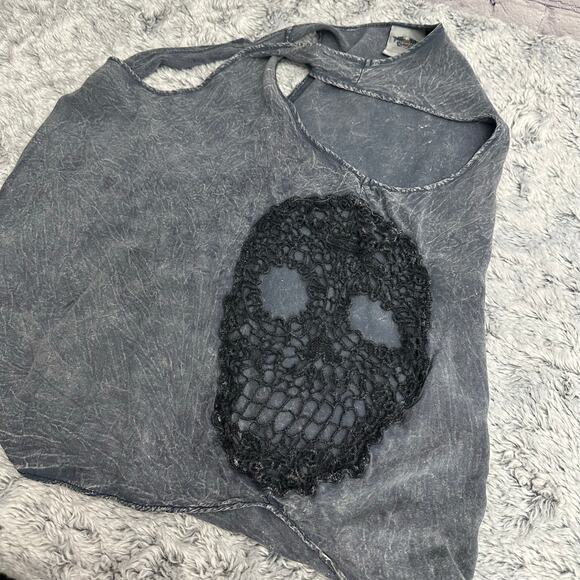 Harley Davidson Gray Black Side Lace Skull Tank Top Small Biker Moto Summer - Picture 5 of 7